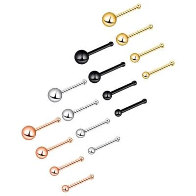 Anillo perforador de fosa nasal de acero inoxidable 316L con pasador de hueso de bola pequeña de 4 piezas Foto 1 de 4