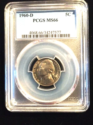 1960-D Jefferson Nickel PCGS Graded MS66 Bright White Pop 176 only 2 Higher!  - Image 1 of 4