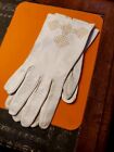 Vintage Ladies 1940’s White Kid Leather Gloves Size 6.5 Appliquéd