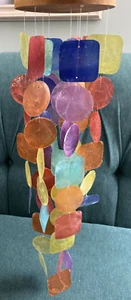 Rainbow Wind Chimes, Colorful Capiz Shells Wind Chimes 20" Long EUC Vintage - Picture 1 of 5