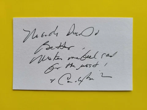 Carole Bayer Sager Hand Signed, Lyric's "Nobody Does It Better" 3X5 Card Cover
