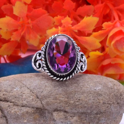 Lush African Amethyst Gemstone 925 Sterling Silver Handmade Ring All Size BO-55 - Image 1 of 4