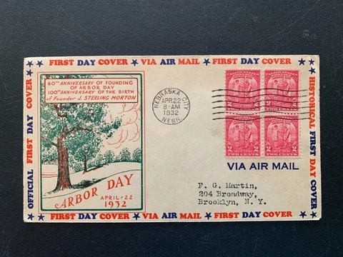 FDC; Air Mail; 60th Anniversary Arbor Day April 22 1932; Block of 4 Scott's #717 Cover
