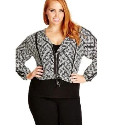 Chaqueta Bomber City Chic Tribal Chevron Negra Blanca Cremallera Frontal Mangas Globo M Foto 1 de 4