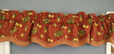 Juego de 2 cenefas Waverly patrón de limones y naranjas festoneadas acento a cuadros rojos 76" Foto 1 de 4