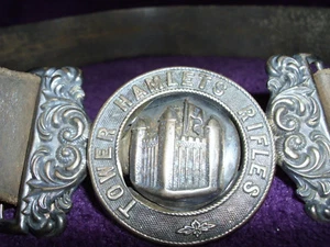 RARE VICTORIAN SILVER TOWER HAMLETS RIFLES OFFICERS BELT BUCKLE & BELT/MILITARIA - Picture 1 of 12