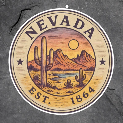 BUMBLEBEE APPAREL Nevada sticker vinyl decal desert cactus sunset est 1864 retro travel art