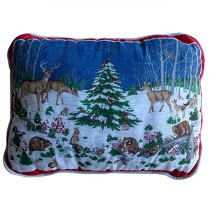 VTG Christmas Woodland Animals Throw Pillow – 15"x12" Winter Holiday Deer Forest - Picture 1 of 4