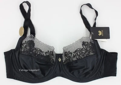 Sutiã novo com etiquetas Wacoal 855377 "Side Note" figura completa com aro cetim/renda, preto - Imagem 1 de 4