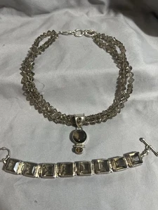 Handwerker Sterlingsilber Rauchquarz Armband Halskette Anhänger Set - Bild 1 von 11