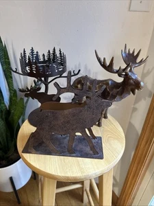 Moose And Elk Decor Lot - PartyLite Tea Light Candle Holder, Resin Moose - Picture 1 of 17