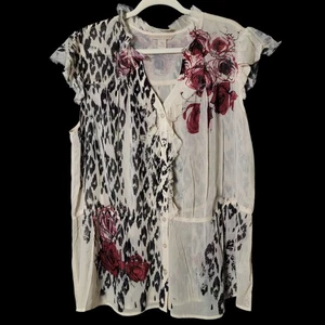 Jonathan Martin Women Cream Floral Leopard Chiffon Fairy Grunge Button Up Top 2X - Picture 1 of 9