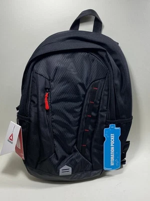 Mochila para portátil Reebok Unisex Leif 18", negra, bolsillo de hidratación nueva con etiquetas Foto 1 de 4