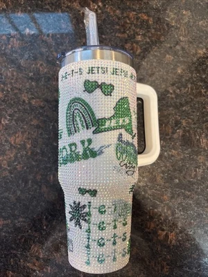 纽约喷气机队纽约喷气机镶嵌闪亮巨型不倒翁 40 盎司绝缘闪光壶 — 第 1/4 张图片