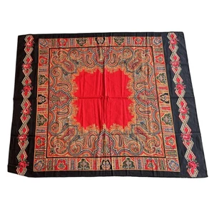 Retro Cotton Table Cloth- black red gold, ornate design, rose Rectangular - Picture 1 of 9