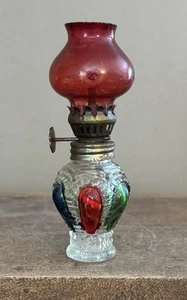 Vintage Miniature Multi Colored Glass Oil Lamp Made In Hong Kong - Picture 1 of 9