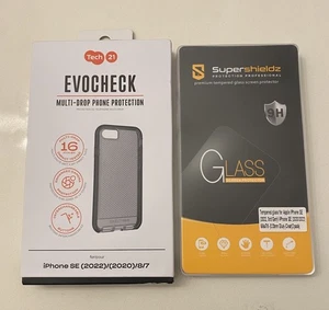 Tech21 Evocheck Case Black & Glass Screen Protector For iPhone SE(2022/2020)/8/7 - Picture 1 of 4