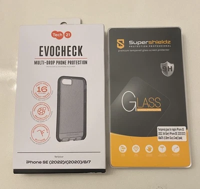 Funda Tech21 Evocheck Negra y Cristal Protector Pantalla Para iPhone SE (2022/2020)/8/7 Foto 1 de 4