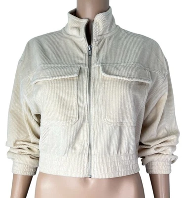 Aerie Womens Groove On Velour Corduroy Cropped Cream Jacket Cotton Blend Size XS - Image 1 of 4