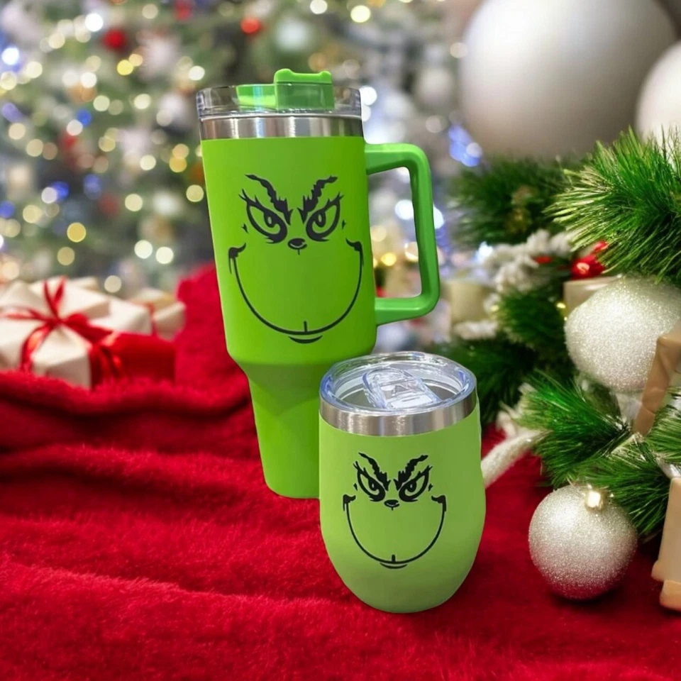 His Hers Grinch Tumbler Pair 40oz Stanley Style 12 Oz Lidded Wine Cup Stainless - Image 1 of 1