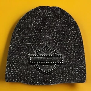 Harley Davidson Beanie Hat Knit Cap Black Beaded Metallic One Size Women’s - Picture 1 of 4