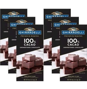 6x Ghirardelli Premium Baking Bar Unsweetened Chocolate 100% Cocoa 4 oz - 6 BARS - Picture 1 of 4