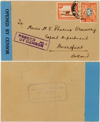 CINTA CENSURADA KUT TANGANICA 1939 + No.6 HS a PAÍSES BAJOS de TIENDAS JAYANTI Foto 1 de 3
