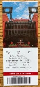 VOLLNEUWERTIG TICKET KARDINALS 9/14/22 *WAINWRIGHT-MOLINA 325. START * MLB SCHALLPLATTE - Bild 1 von 2