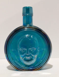 Vintage Wheaton Herbert Hoover Blue Carnival Glass 8in Bottle Decanter 1st Ed - Picture 1 of 8