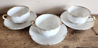 Haviland Limoges France Teacups Saucers White Gold Vintage Set of 3
