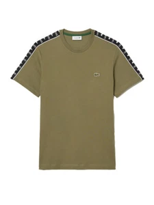 Lacoste Men's Cotton Jersey Logo Stripe T-Shirt in Khaki Green TH7404-51 BMY - Picture 1 of 1