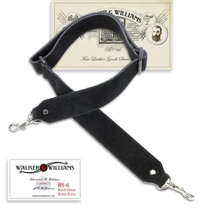 Correa de banjo de gamuza Walker & Williams BS-6 vintage negra cómoda con clips - Imagen 1 de 8