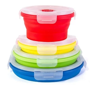 Thin Bins Food Storage Containers - Set of Collapsible Silicone w/ Airtight Lids - Picture 1 of 12