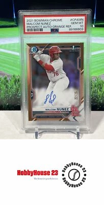 2021 Bowman Chrome Prospect Auto Malcom Nunez #CPAMN Orange /25 PSA GEM-MT 10 - Image 1 of 2