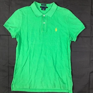 Ralph Lauren Polo Shirt Girls L Green Skinny Polo Mesh Orange Pony Logo - Picture 1 of 10