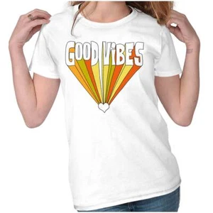 Retro Motivational Positive Good Vibes Heart Graphic T Shirts for Women T-Shirts - Picture 1 of 7