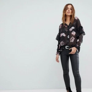 Religion Sheer long sleeved Shirt Black With Floral Size S - Picture 1 of 12