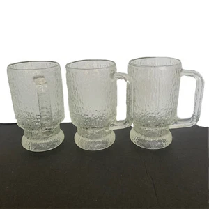 Vintage Set /3 60s MCM NDIANA GLASS CRYSTAL ICE Footed Mugs Coffee Beer MCM 60s - Picture 1 of 8