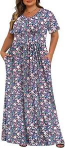 Womens plus Size Maxi Dresses Summer 2025 Casual Short Sleeve with Pockets Long  - Picture 1 of 32