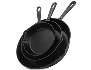 Utopia Kitchen Saute Fry Pan, Pre-Seasoned Cast Iron Skillet Set 3-Piece - Picture 1 of 6