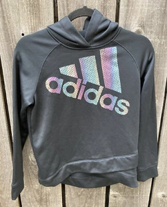 Girl's Adidas Black Logo Hoodie XL Golden Pocket Cotton Breathable Soccer Sport - Picture 1 of 10