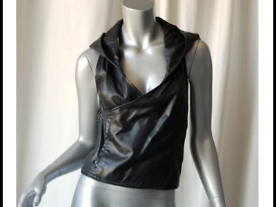 HELMUT LANG ЖЕНЩИН ГЛАЗУРОВАННАЯ КОЖА ЖИЛЕТ С КАПЮШОНОМ - Изображение 1 из 3