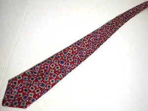 Geoffrey Beene Mens Necktie Tie Red Navy Blue Geometric 57" - Picture 1 of 4