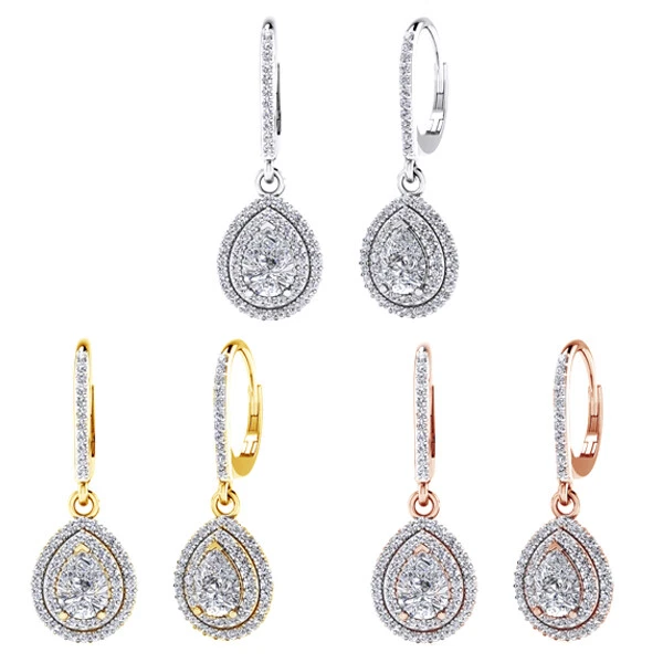 Pendientes colgantes vintage lágrima diamantes naturales corte redondo de 1,59 quilates oro macizo de 10 k Foto 1 de 1