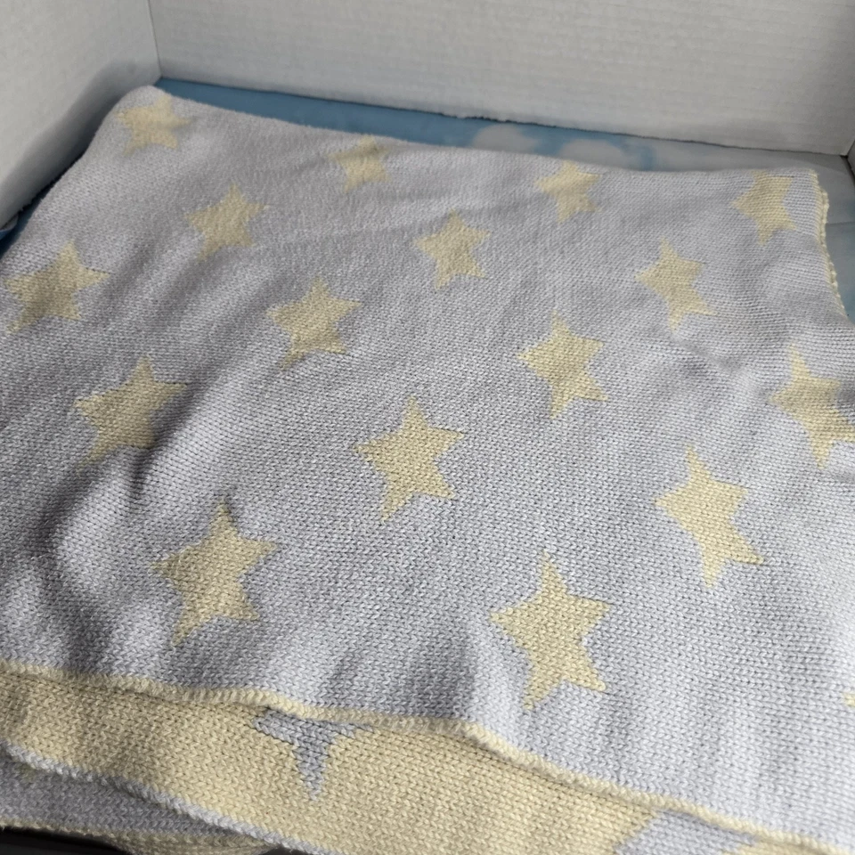 Toys R Us 考拉宝宝蓝色黄色星星毛毯针织 100% 棉双面复古 — 第 1/3 张图片