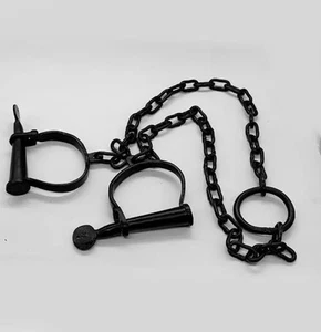 Leg irons with connecting chain Cast Working Lock black cuff long chain - Picture 1 of 4