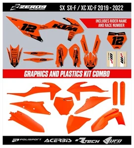 KTM CUSTOM MX GRAPHICS AND PLASTICS COMBO SX SXF XC XCF 2019-2022 BLOK ORA BLK - Picture 1 of 8