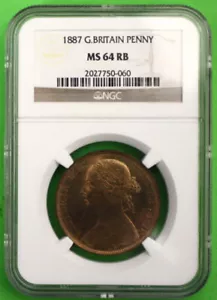 S11 -Great Britain 1 Penny 1887 NGC MS64 RB Brilliant Uncirculated Coin Victoria - Picture 1 of 4