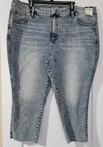 Terra & Sky Plus Jeans Skinny Capri Blue Distressed 22W Raw Hems NWT NB088 - Picture 1 of 10