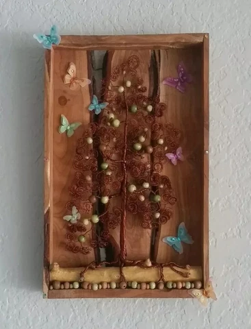 Wood Shadowbox Bonsai Wire Tree with Butterflies Cover